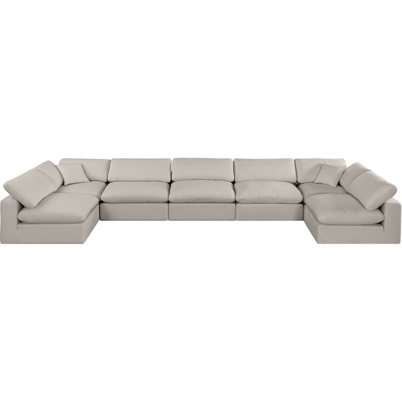 Meridian Furniture Comfy Beige Linen Textured Fabric 7-Pc. Modular Sectional