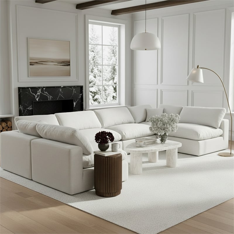 Meridian Furniture Comfy White Linen Textured Fabric 6-Pc. Modular Sectional