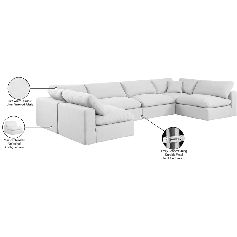 Meridian Furniture Comfy White Linen Textured Fabric 6-Pc. Modular Sectional