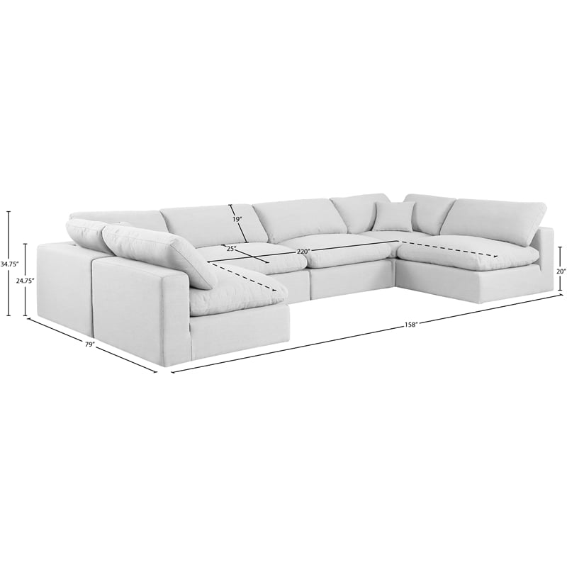 Meridian Furniture Comfy White Linen Textured Fabric 6-Pc. Modular Sectional