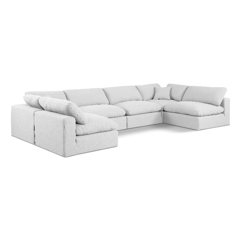 Meridian Furniture Comfy White Linen Textured Fabric 6-Pc. Modular Sectional