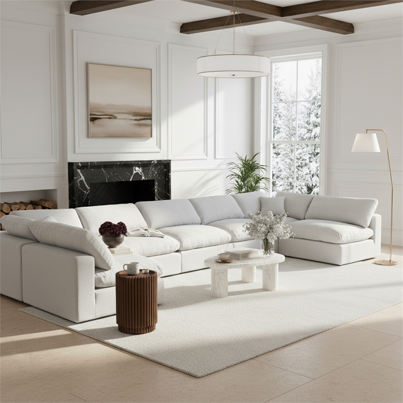 Meridian Furniture Comfy White Linen Textured Fabric 7-Pc. Modular Sectional