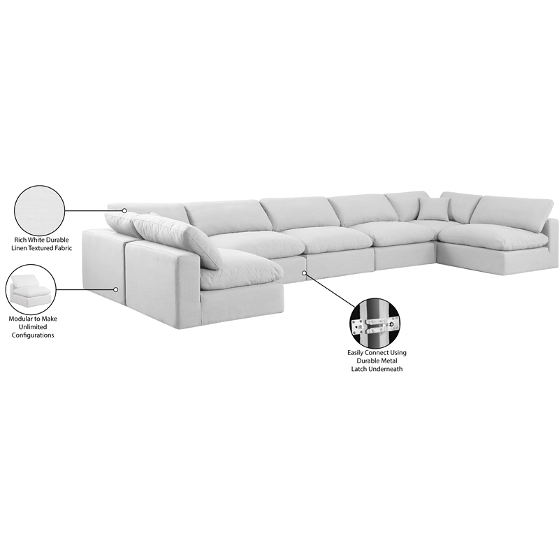Meridian Furniture Comfy White Linen Textured Fabric 7-Pc. Modular Sectional