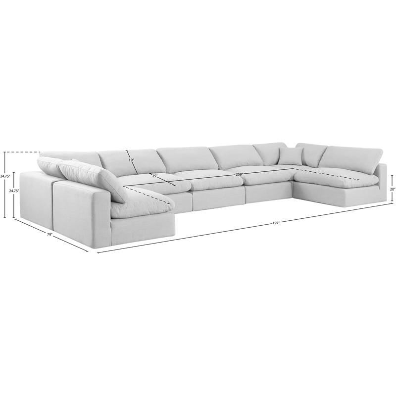 Meridian Furniture Comfy White Linen Textured Fabric 7-Pc. Modular Sectional