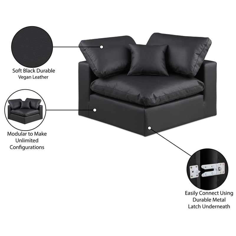 Meridian Furniture Comfy Black Vegan Leather Corner Chair