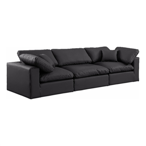 Meridian Furniture Comfy Black Vegan Leather 3-Pc. Modular Sofa