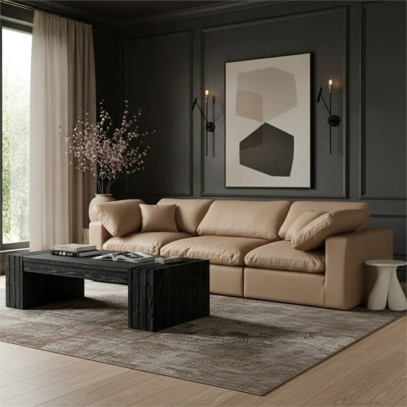Meridian Furniture Comfy Tan Vegan Leather 3-Pc. Modular Sofa