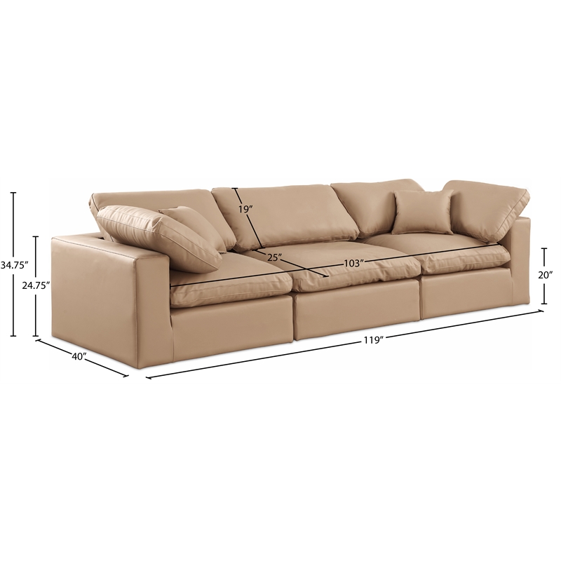 Meridian Furniture Comfy Tan Vegan Leather 3-Pc. Modular Sofa