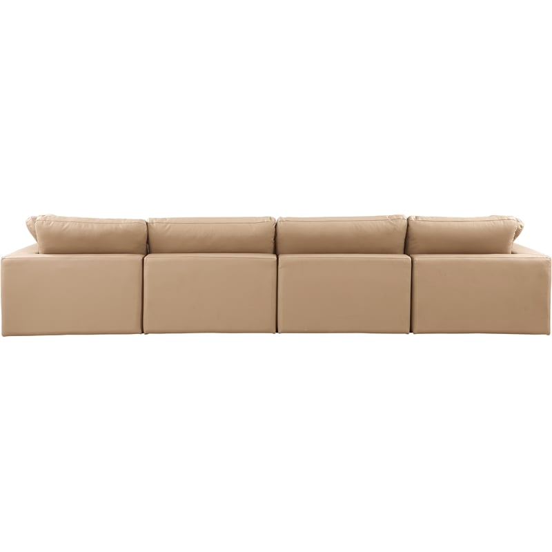 Meridian Furniture Comfy Tan Vegan Leather 4-Pc. Modular Sofa