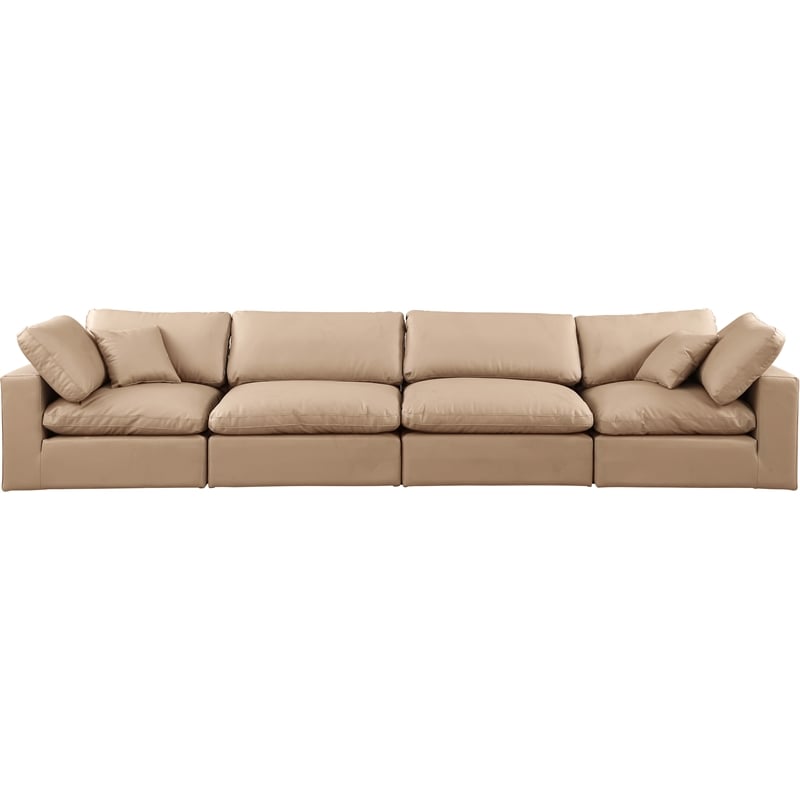 Meridian Furniture Comfy Tan Vegan Leather 4-Pc. Modular Sofa