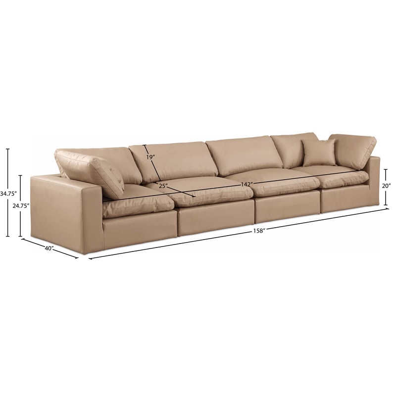 Meridian Furniture Comfy Tan Vegan Leather 4-Pc. Modular Sofa