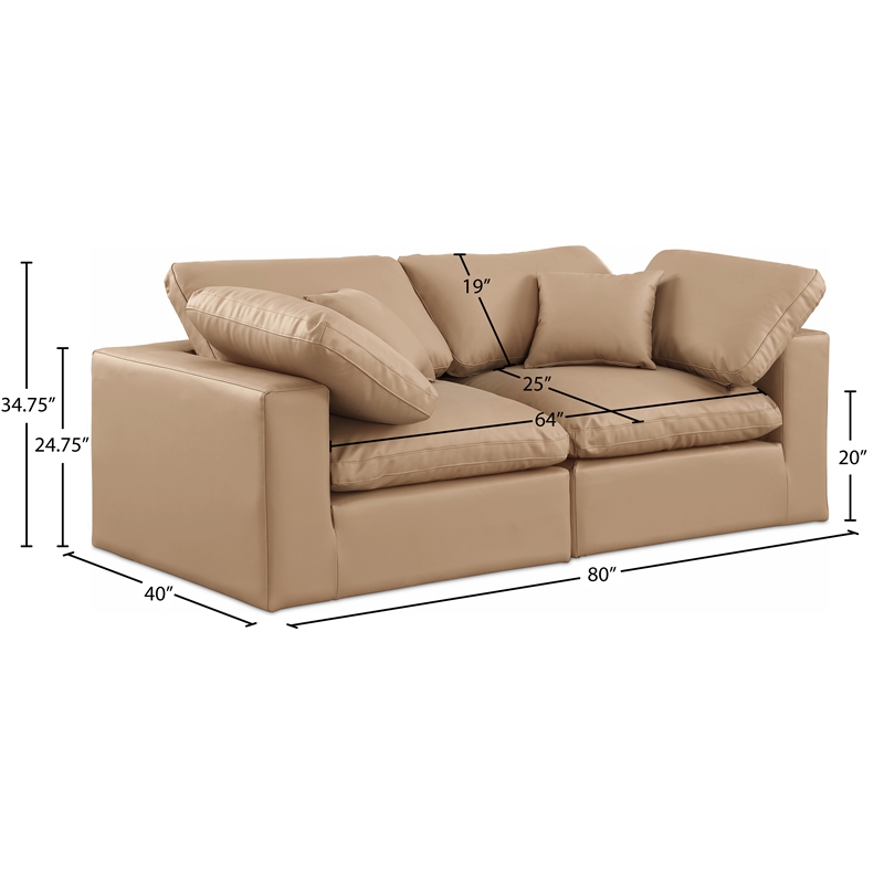 Meridian Furniture Comfy Tan Vegan Leather 2-Pc. Modular Sofa