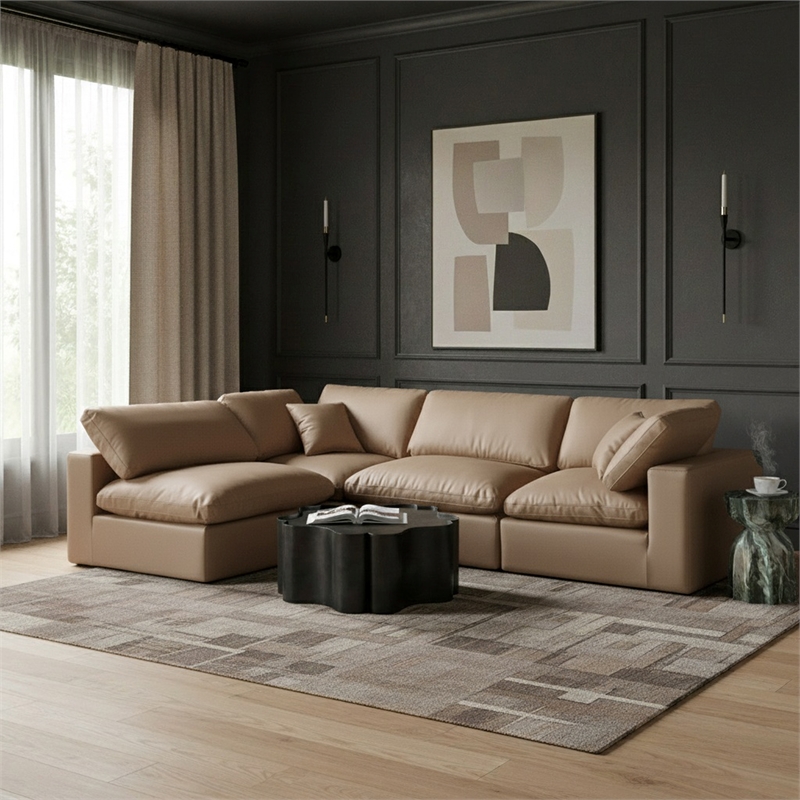 Meridian Furniture Comfy Tan Vegan Leather 4-Pc. Modular Sectional