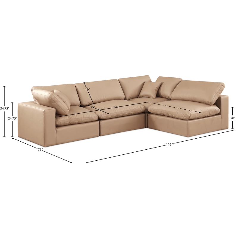 Meridian Furniture Comfy Tan Vegan Leather 4-Pc. Modular Sectional