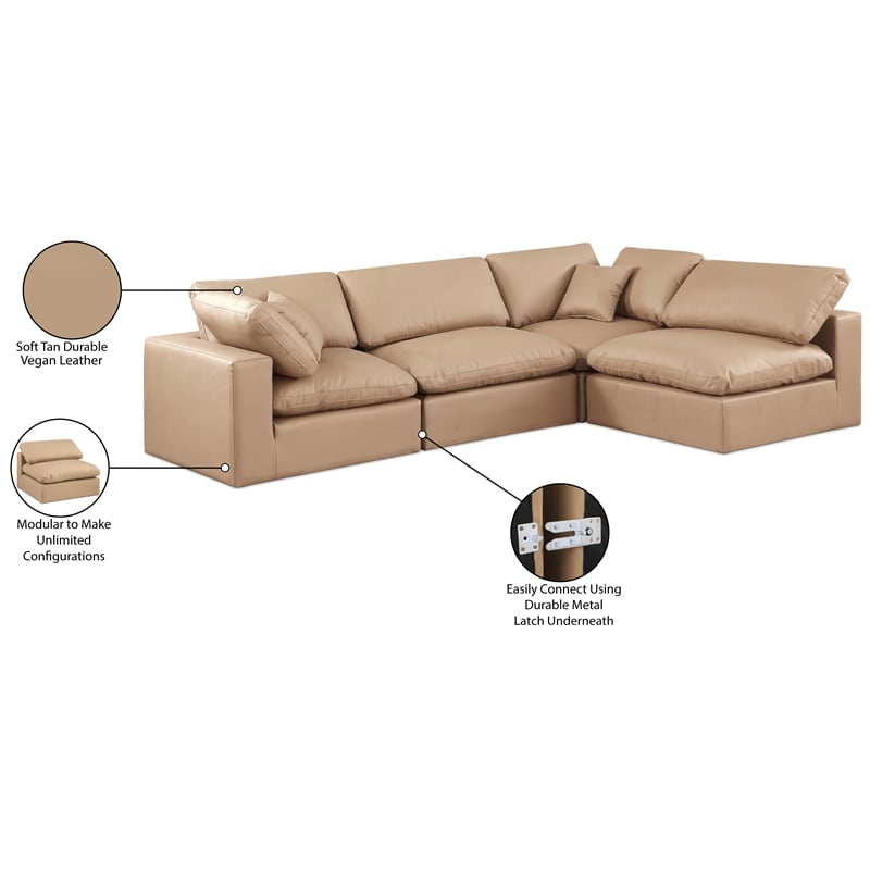 Meridian Furniture Comfy Tan Vegan Leather 4-Pc. Modular Sectional