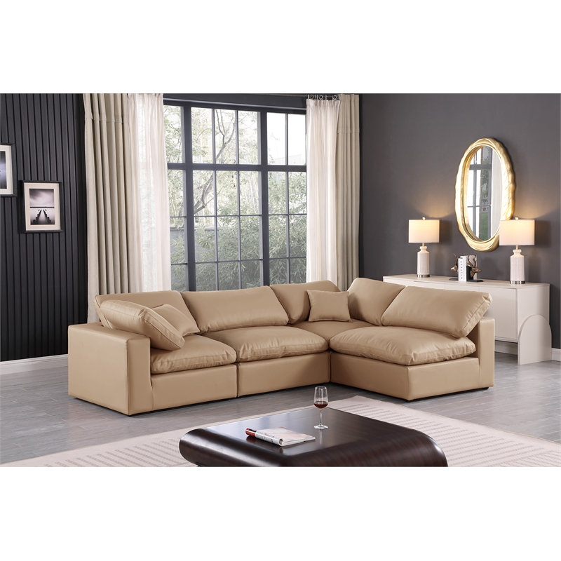 Meridian Furniture Comfy Tan Vegan Leather 4-Pc. Modular Sectional
