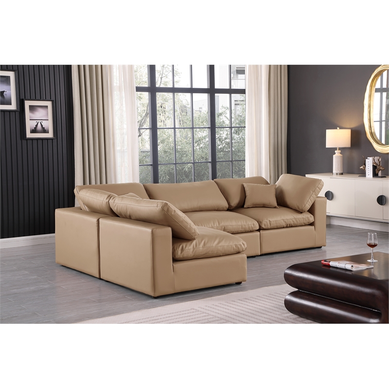 Meridian Furniture Comfy Tan Vegan Leather 4-Pc. Modular Sectional