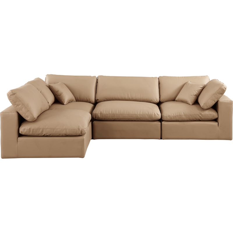 Meridian Furniture Comfy Tan Vegan Leather 4-Pc. Modular Sectional