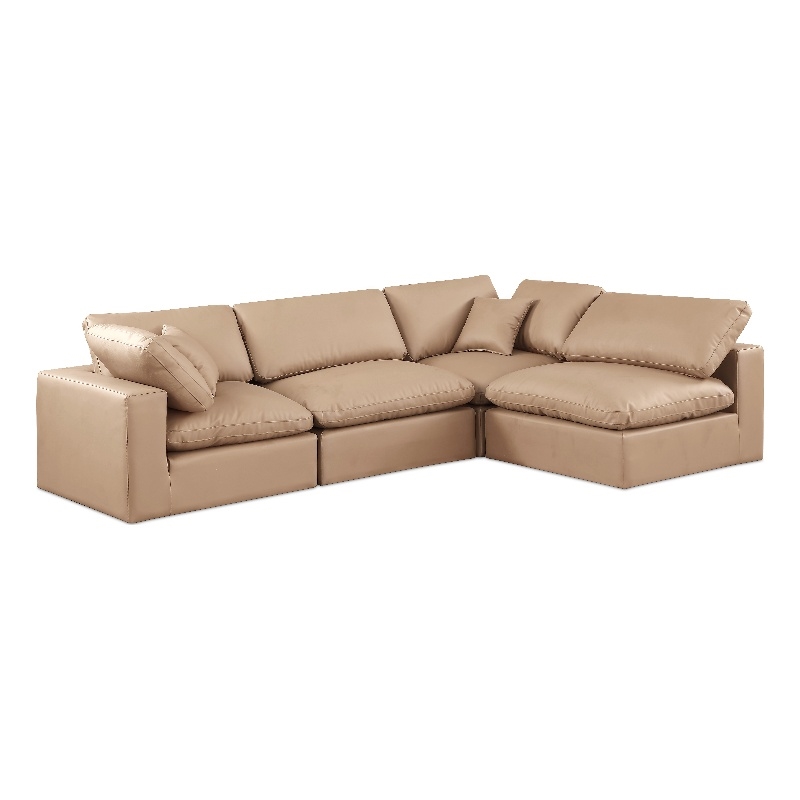 Meridian Furniture Comfy Tan Vegan Leather 4-Pc. Modular Sectional