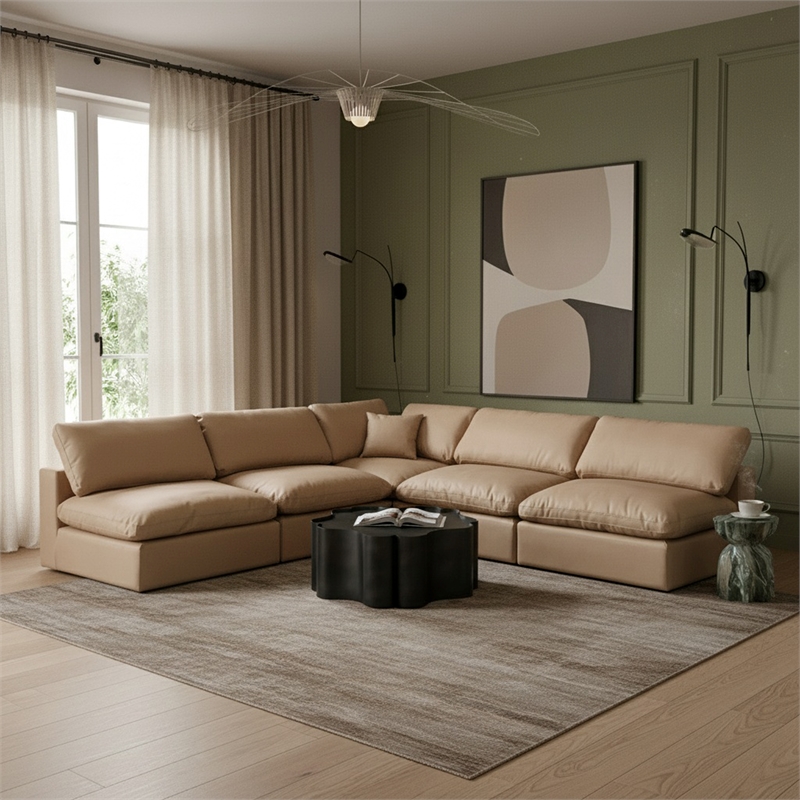 Meridian Furniture Comfy Tan Vegan Leather 5-Pc. Modular Sectional