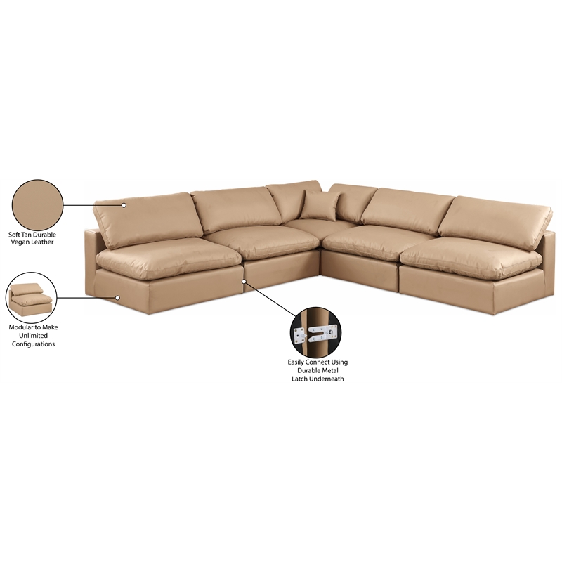 Meridian Furniture Comfy Tan Vegan Leather 5-Pc. Modular Sectional
