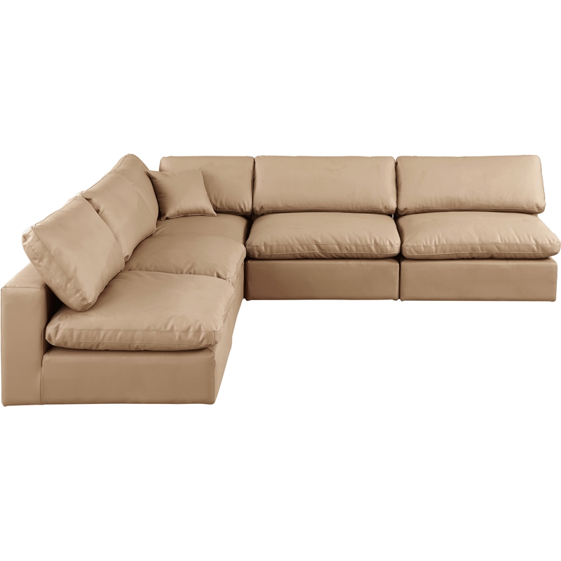 Meridian Furniture Comfy Tan Vegan Leather 5-Pc. Modular Sectional