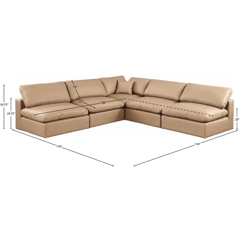 Meridian Furniture Comfy Tan Vegan Leather 5-Pc. Modular Sectional