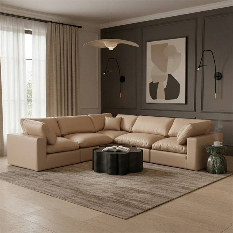 Meridian Furniture Comfy Tan Vegan Leather 5-Pc. Modular Sectional