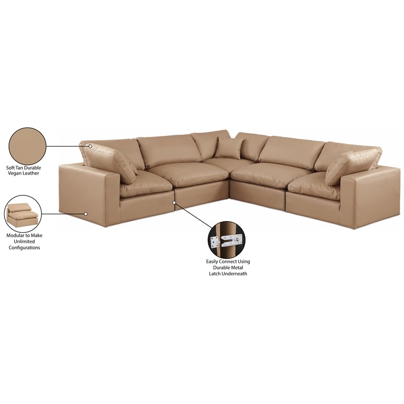 Meridian Furniture Comfy Tan Vegan Leather 5-Pc. Modular Sectional