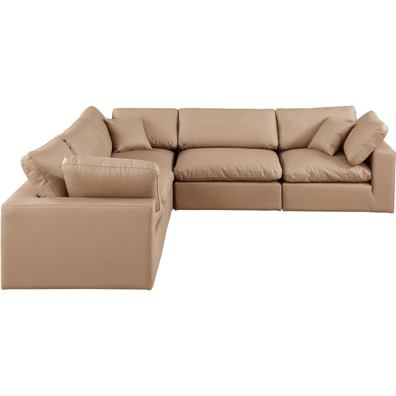 Meridian Furniture Comfy Tan Vegan Leather 5-Pc. Modular Sectional