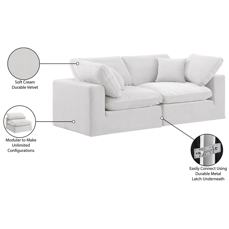 Meridian Furniture Comfy Cream Velvet 2-Pc. Modular Sofa