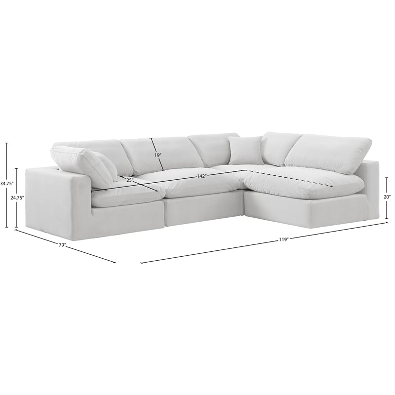 Meridian Furniture Comfy Cream Velvet 4-Pc. Modular Sectional