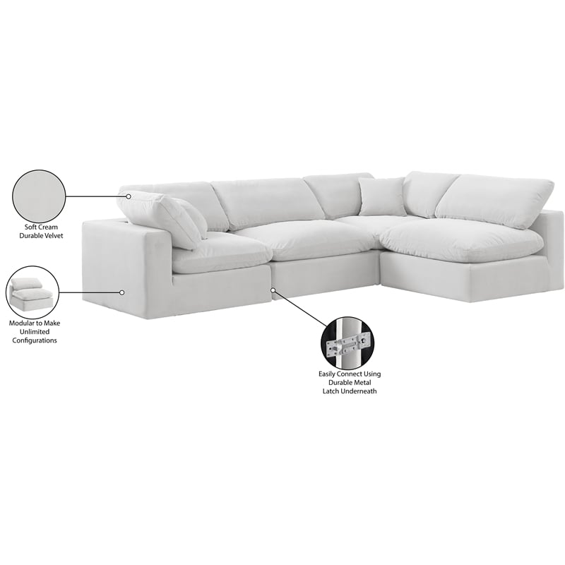 Meridian Furniture Comfy Cream Velvet 4-Pc. Modular Sectional