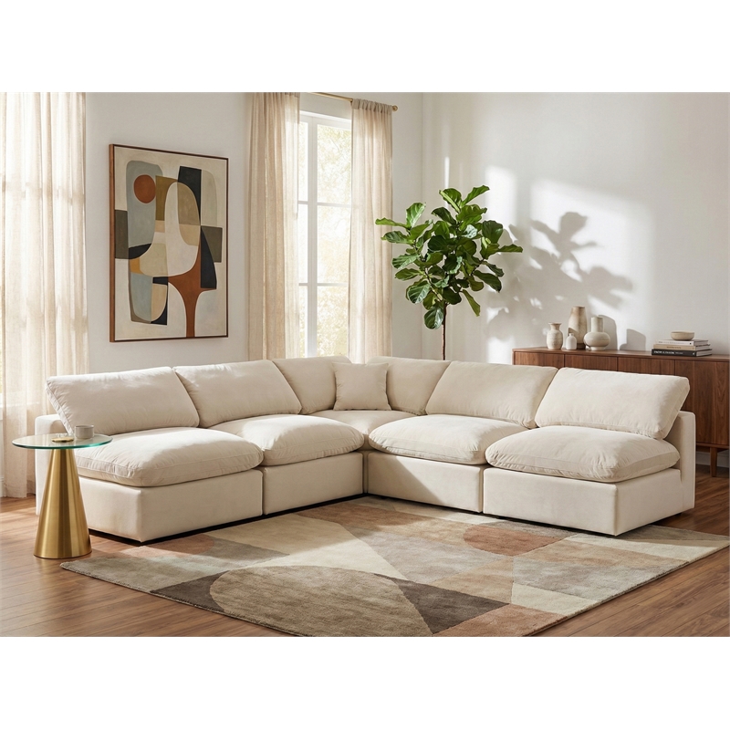 Meridian Furniture Comfy Cream Velvet 5-Pc. Modular Sectional
