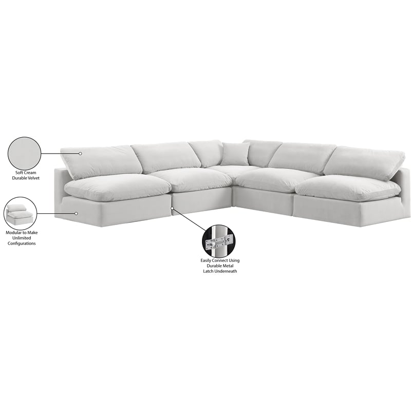 Meridian Furniture Comfy Cream Velvet 5-Pc. Modular Sectional