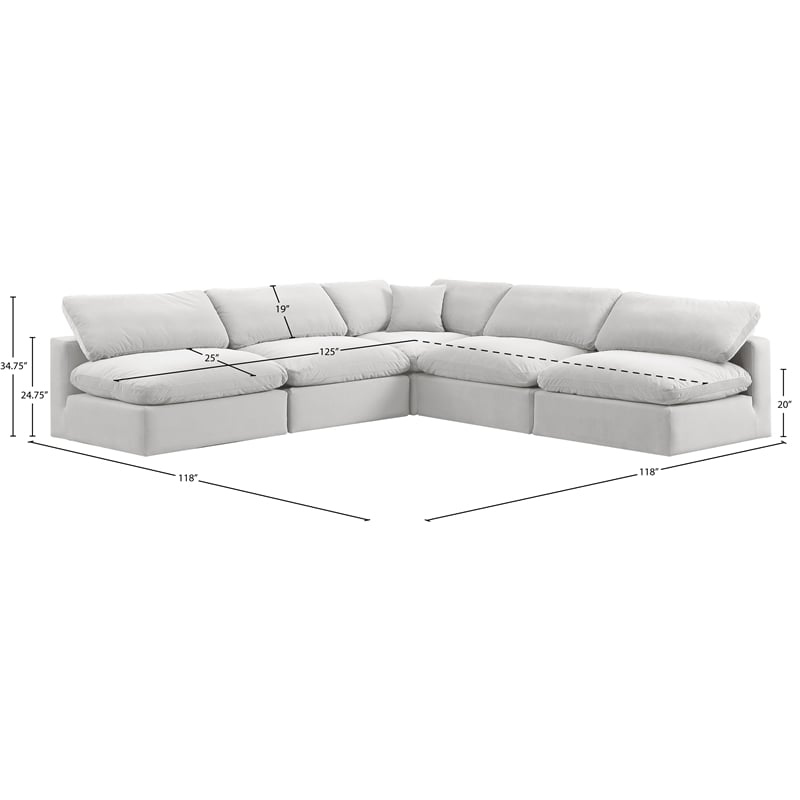 Meridian Furniture Comfy Cream Velvet 5-Pc. Modular Sectional
