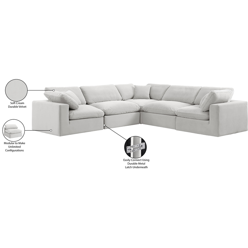 Meridian Furniture Comfy Cream Velvet 5-Pc. Modular Sectional