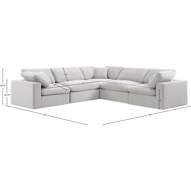 Meridian Furniture Comfy Cream Velvet 5-Pc. Modular Sectional