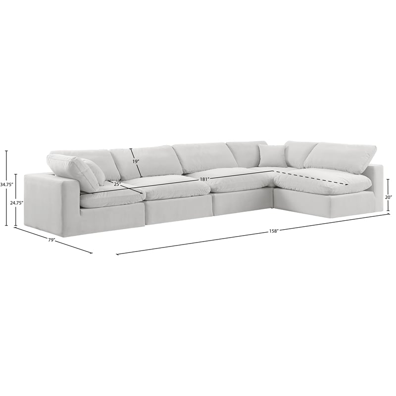 Meridian Furniture Comfy Cream Velvet 5-Pc. Modular Sectional
