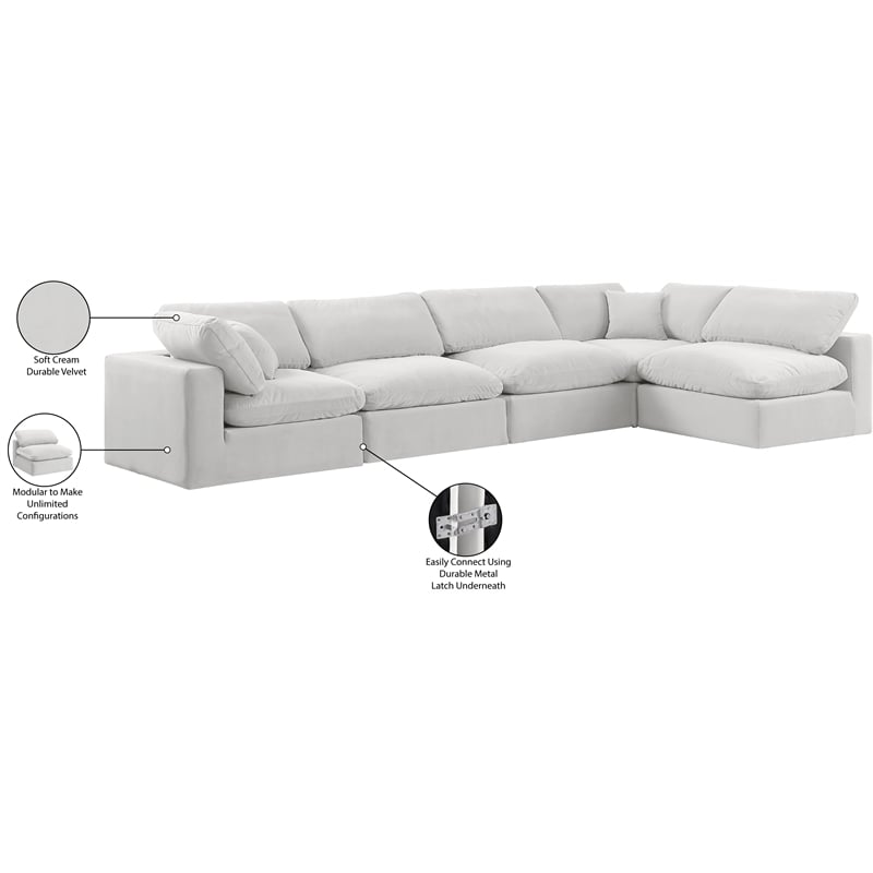 Meridian Furniture Comfy Cream Velvet 5-Pc. Modular Sectional