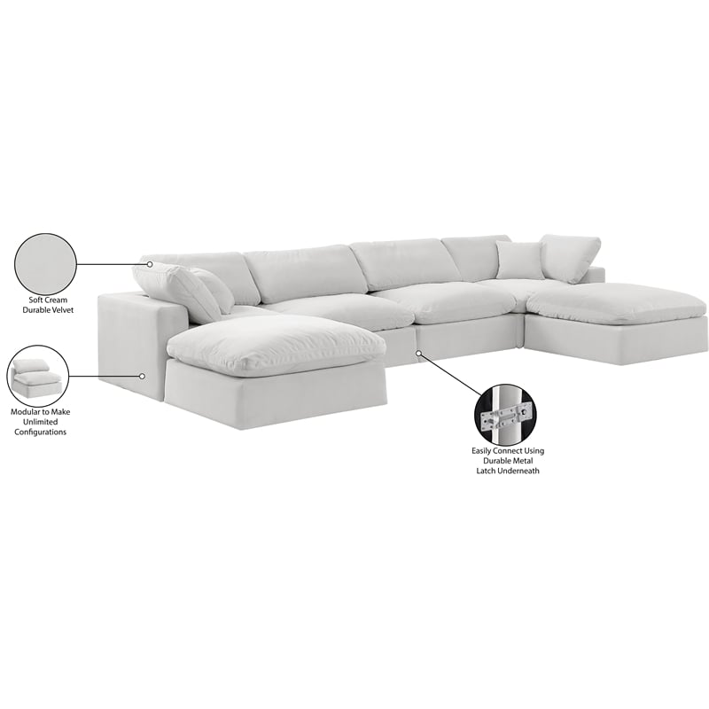 Meridian Furniture Comfy Cream Velvet 6-Pc. Modular Sectional