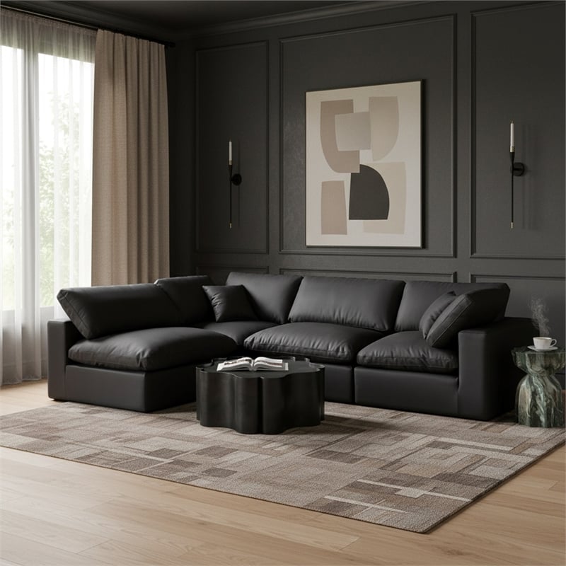 Meridian Furniture Comfy Black Vegan Leather 4-Pc. Modular Sectional