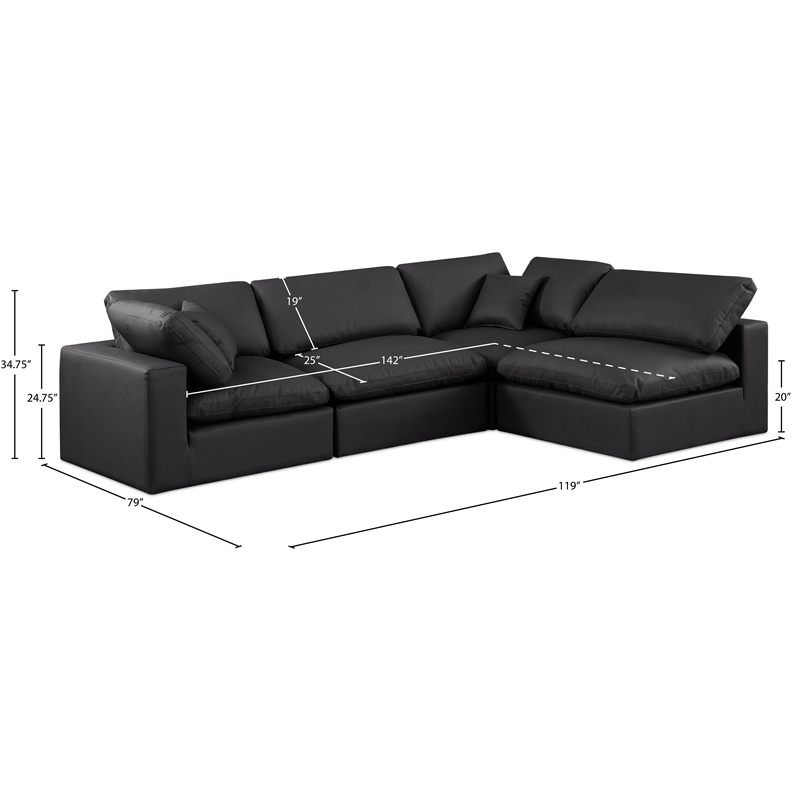 Meridian Furniture Comfy Black Vegan Leather 4-Pc. Modular Sectional