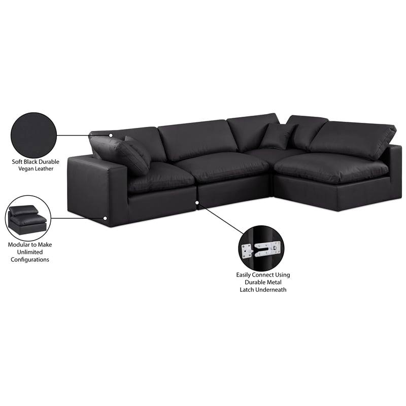 Meridian Furniture Comfy Black Vegan Leather 4-Pc. Modular Sectional