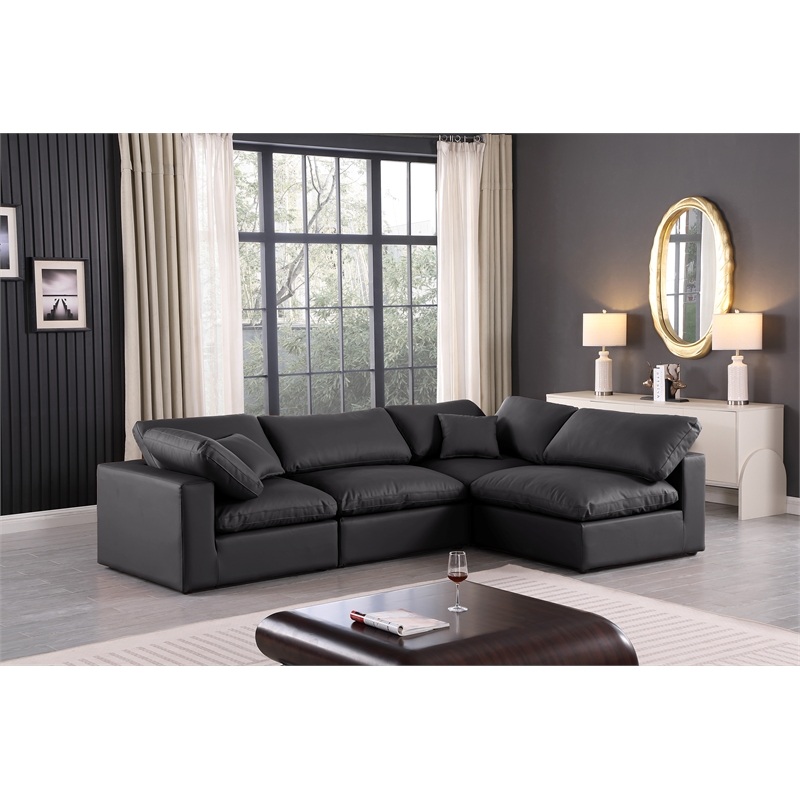 Meridian Furniture Comfy Black Vegan Leather 4-Pc. Modular Sectional