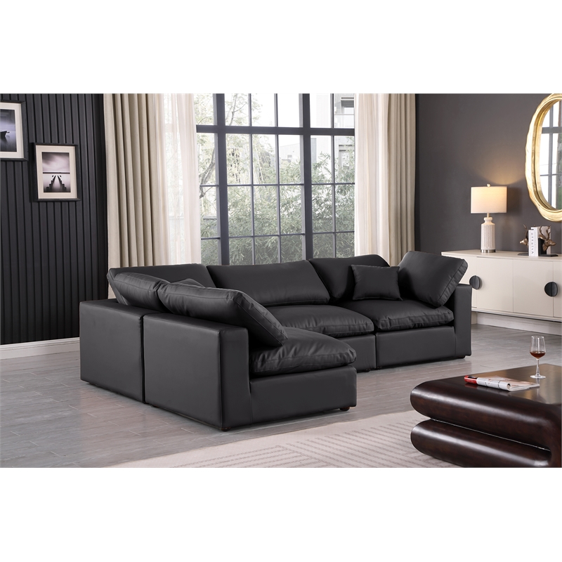 Meridian Furniture Comfy Black Vegan Leather 4-Pc. Modular Sectional