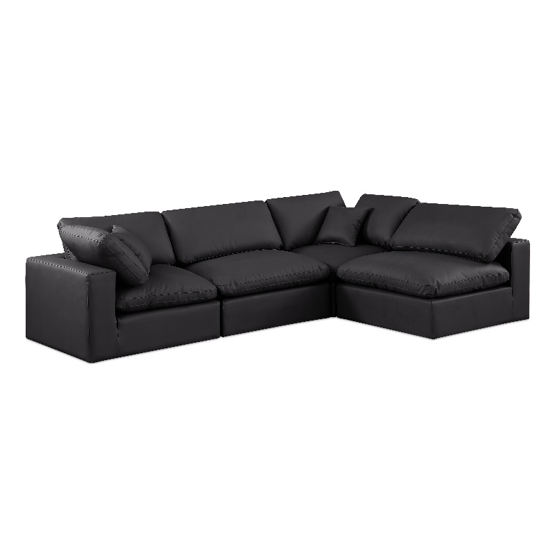 Meridian Furniture Comfy Black Vegan Leather 4-Pc. Modular Sectional