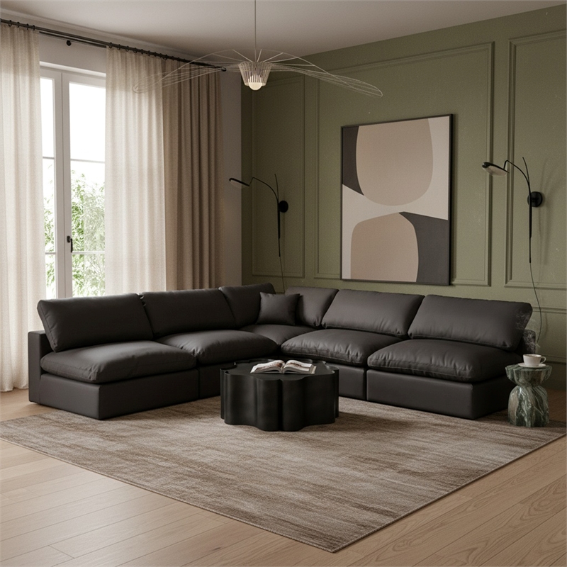 Meridian Furniture Comfy Black Vegan Leather 5-Pc. Modular Sectional