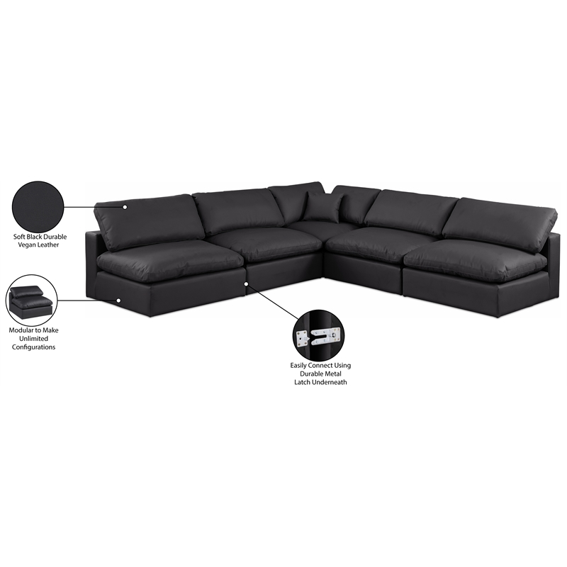 Meridian Furniture Comfy Black Vegan Leather 5-Pc. Modular Sectional