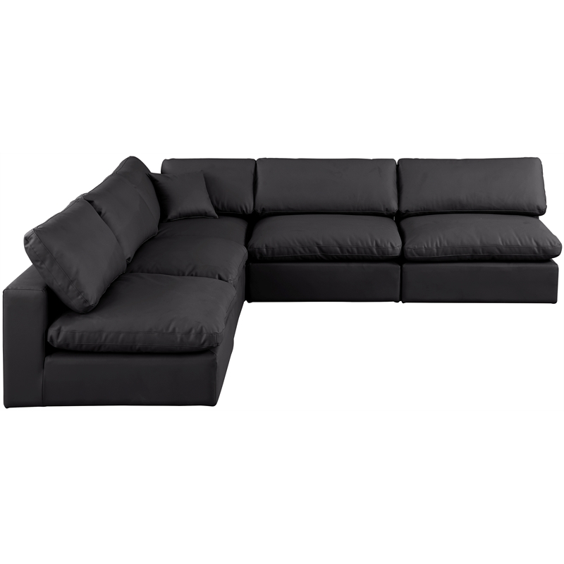 Meridian Furniture Comfy Black Vegan Leather 5-Pc. Modular Sectional